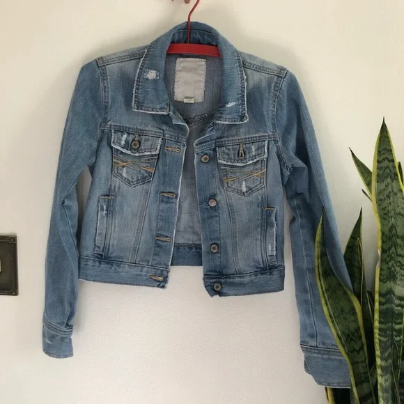 Denim Crop Jean Jacket Aeropostale XS/S 100% Cotton Western Country 90’s - Picture 2 of 6